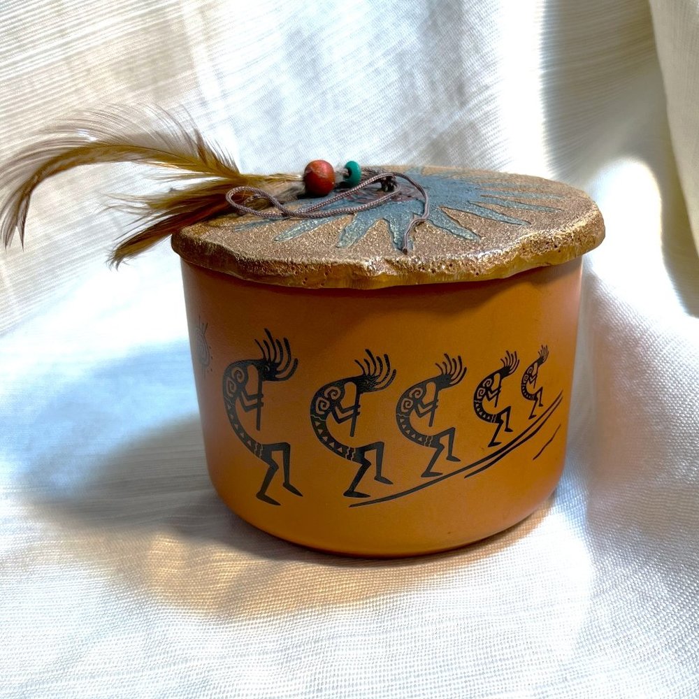 Southwestern Pottery Trinket Box with Kachina decorations